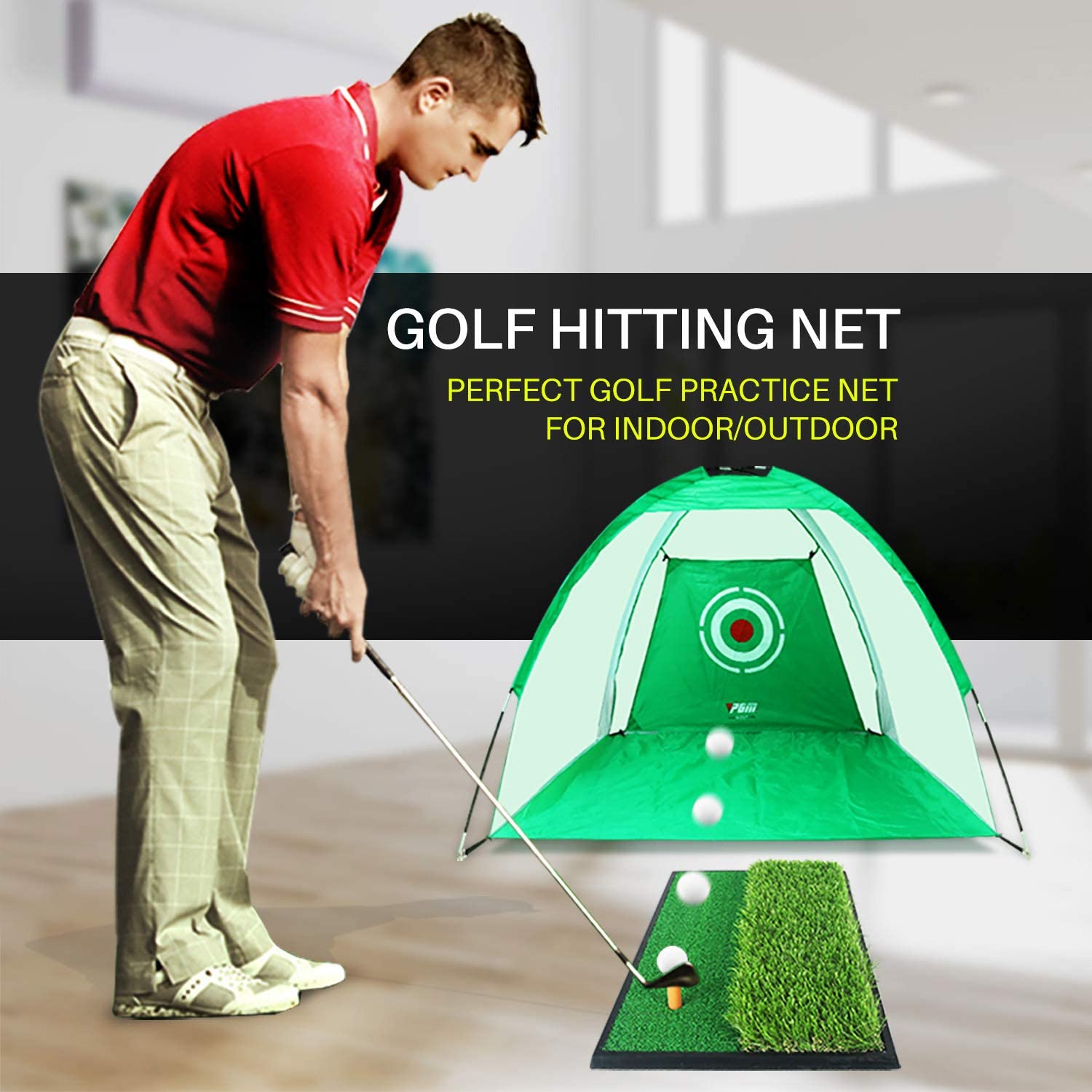 PGM Golf Net [2x3m] for Backyard Golf Practice Net 10x6.6x6ft for Swing Hitting Chipping with Target Perfect Home Golf Hitting Net with Carry Bag and Golf Balls Indoor/Outdoor/Garage/Drive Way Golf Gift