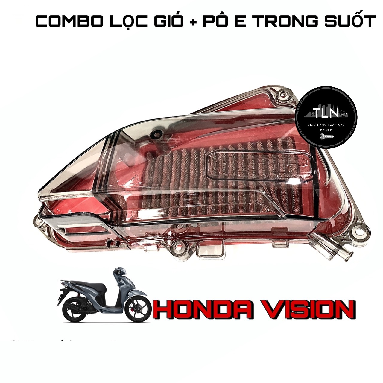 COMBO LỌC GIÓ ĐỘ - ỐP PÔ E TRONG SUỐT HONDA VISION 2021