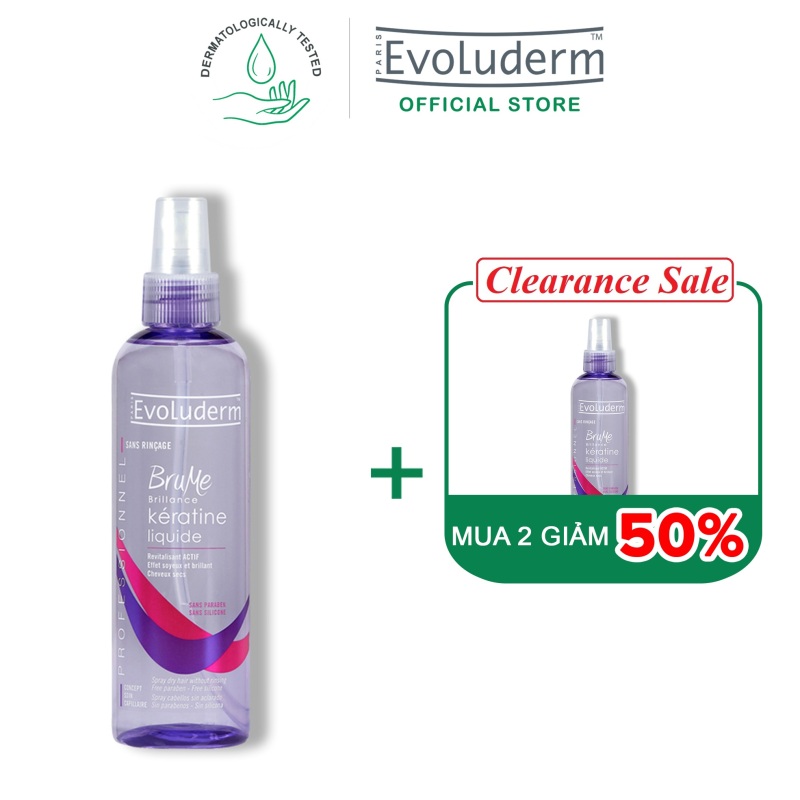 [HSD: 06/20201] Xịt dưỡng giúp nuôi dưỡng phục hồi độ bóng dành cho tóc khô và xỉn màu Evoluderm Brume Cheveur Keratine 300ML giá rẻ