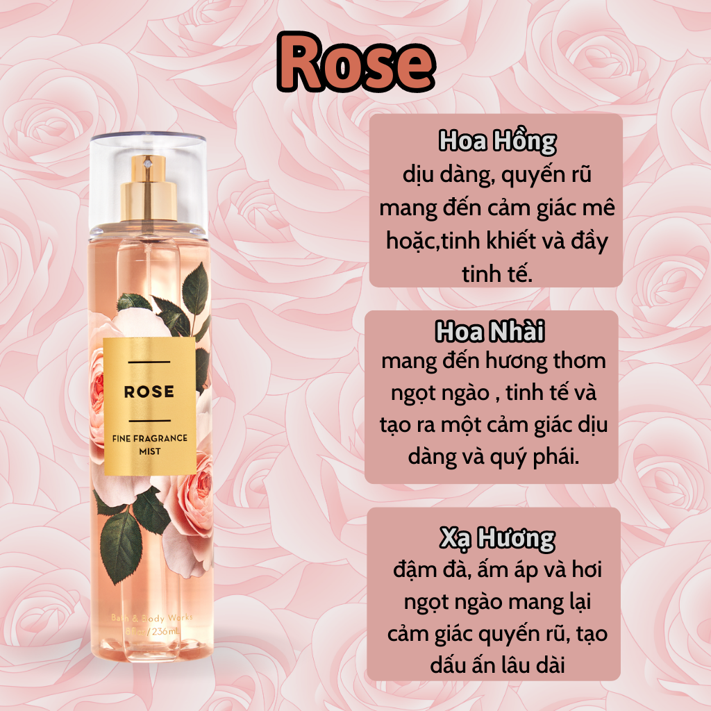 Body Mist Rose Chính Hãng , Bath and Body Work Rose Chính Hãng