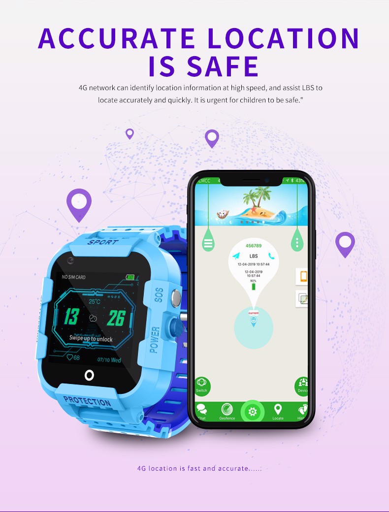 Đồ Hồ Thông Minh Trẻ Em , Đồng hồ Định vị chính xác theo WiFi và LBS, DF39Z 4G chống nước IP67, Tuổi Thọ Pin 730 mAh Cao, Nghe Gọi 2 Chiều, Hiển Thị Rõ Ràng, Bảo Hành 1 đổi 1