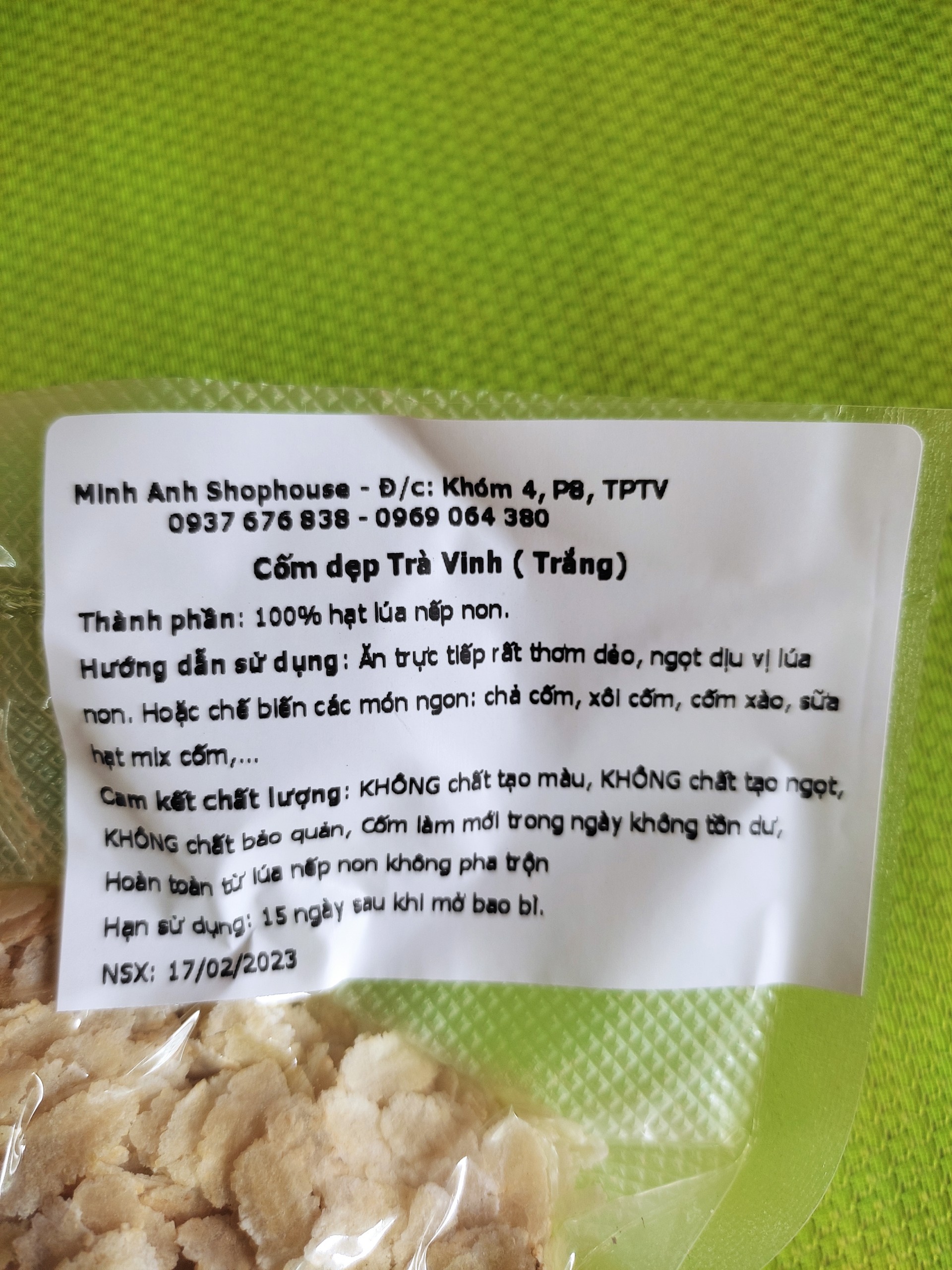 Cốm dẹp trắng trà Vinh túi 500gr