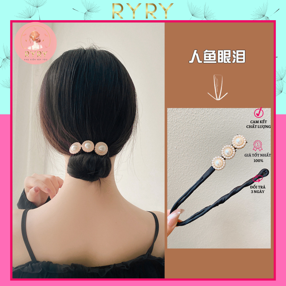 Cây búi tóc đính hoa ngọc trai thời trang Hàn Quốc cho nữ
