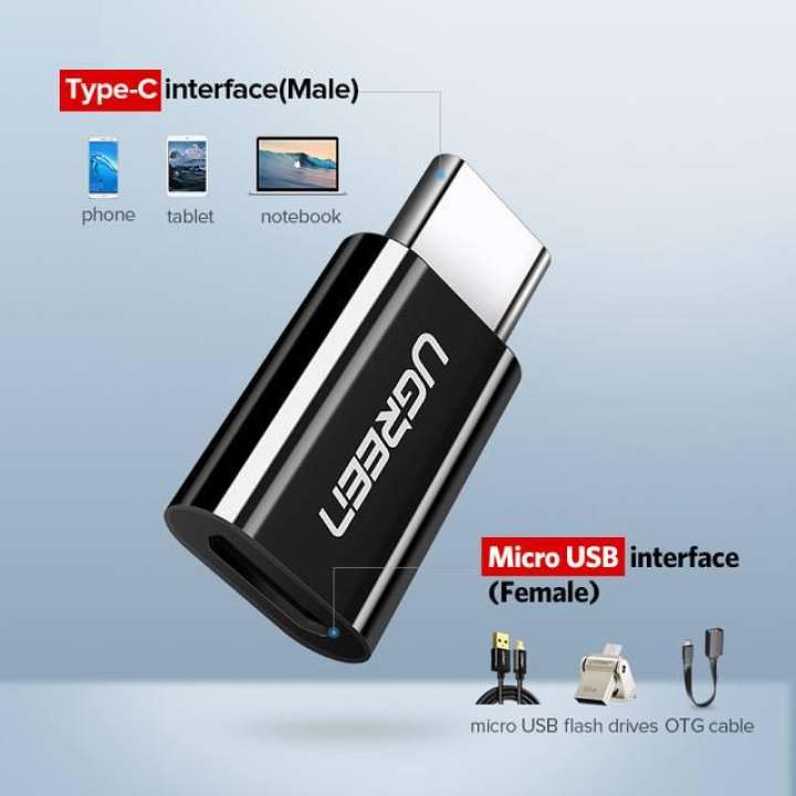Đầu chuyển Micro USB sang USB type C hỗ trợ chức năng OTG cho One plus 6 5 Xiaomi mi 8 Huawei.. UGREEN US157 - Hãng phân phối chính thức