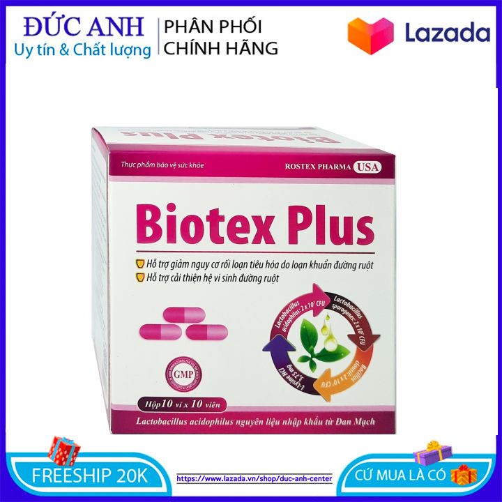 Men tiêu hóa vi sinh Biotex Plus giảm rối loạn tiêu hóa, giảm tiêu chảy, táo bón - Hộp 100 viên