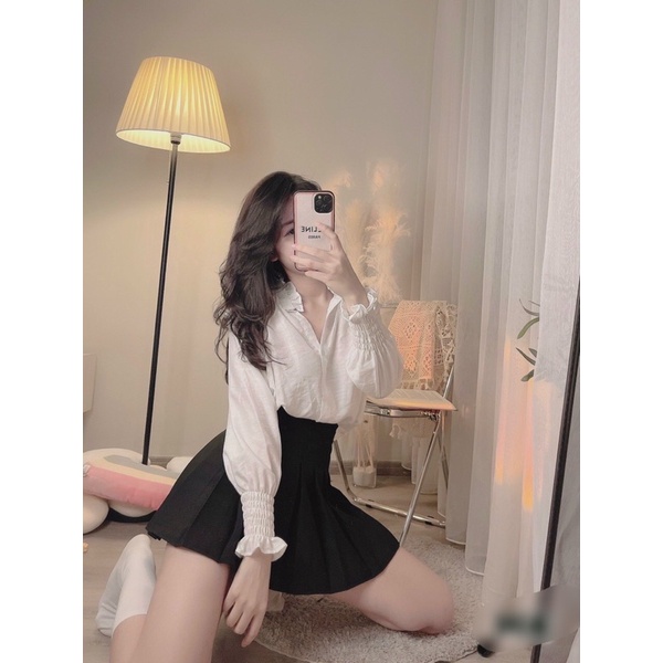 [ẢNH THẬT] Áo sơmi cổ tàu phối bèo NM