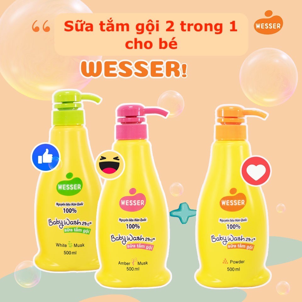 Sữa Tắm Gội Wesser Hàn Quốc 500ml (dầu tắm gội 2in1)