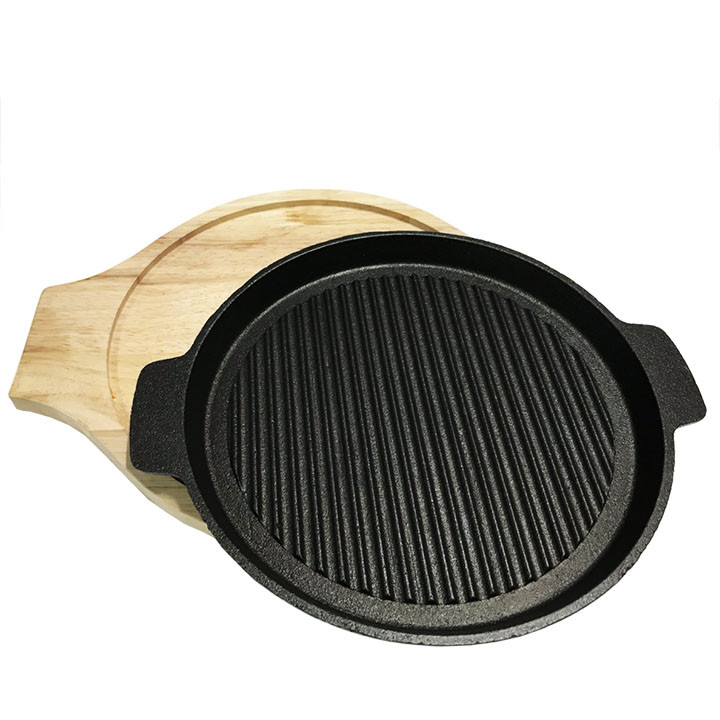 Chảo nướng BBQ gang chống dính 22cm Dragon kèm đế lót gỗ