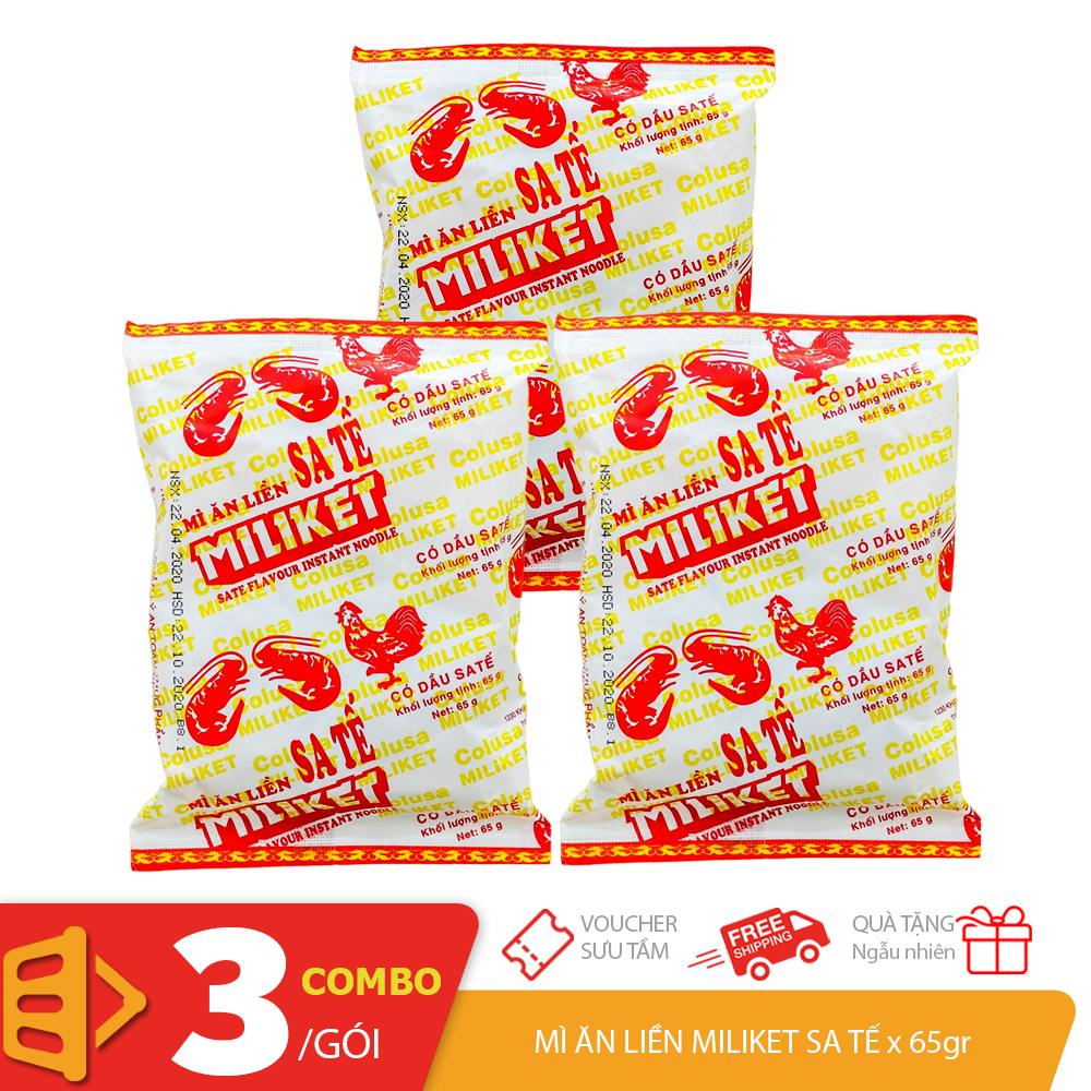 Combo 3 gói mì ăn liền Miliket sa tế gói 65gr