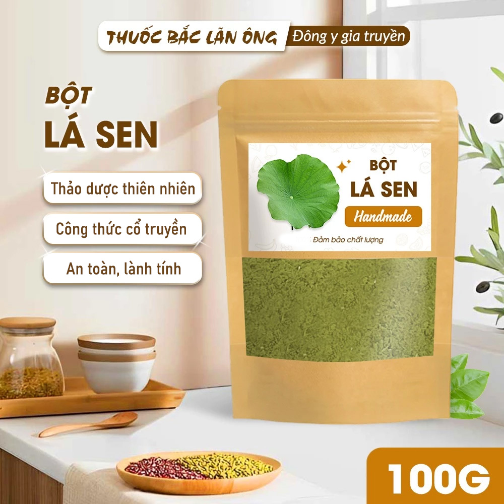 Bột lá sen nguyên chất 100g (Hỗ trợ giảm mỡ máu, kiểm soát cân nặng, an thần, stress)
