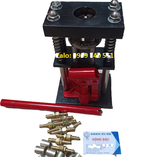 Máy bấm đầu ống áp lực cao - nén thuỷ lực 3 tấn và 10 bộ đầu ren đồng đực cái và áo cho ống dẫn nước, khí 13mm