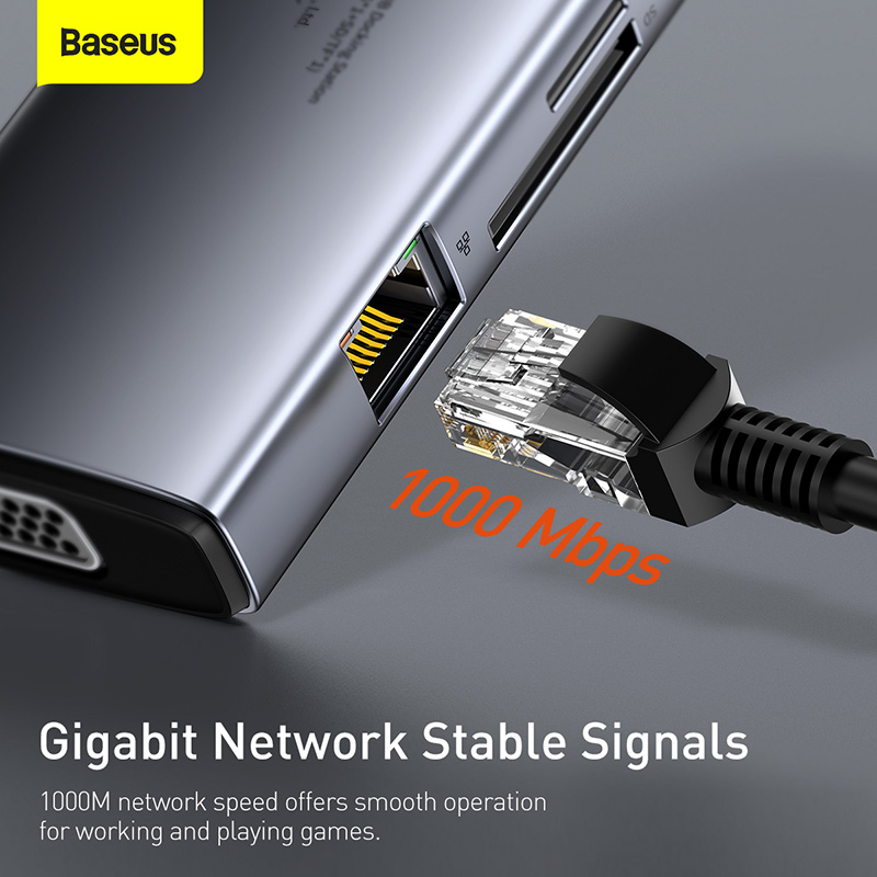 NEW丨 Baseus USB C HUB to HDMI tương thích với VGA Bộ chuyển đổi USB 3.0 9/11 trong 1 Đế cắm USB Type C HUB cho MacBook Pro Air PD RJ45 SD Card Reader
