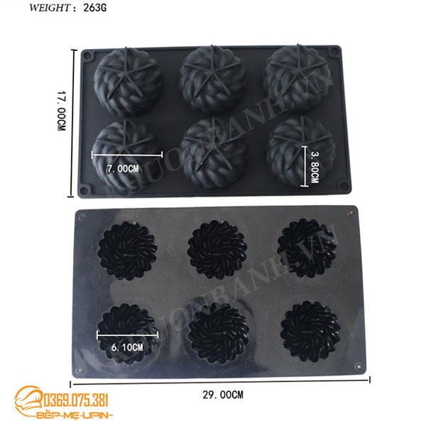 Khuôn silicon vỉ 6 sen đá xoắn mọng nước