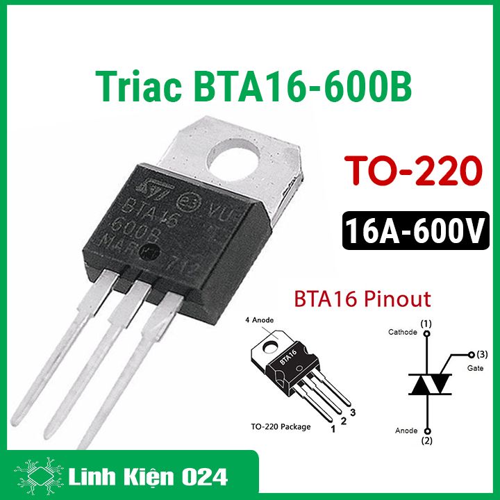 Triac bta16-600b to220 điện áp 600v 16a