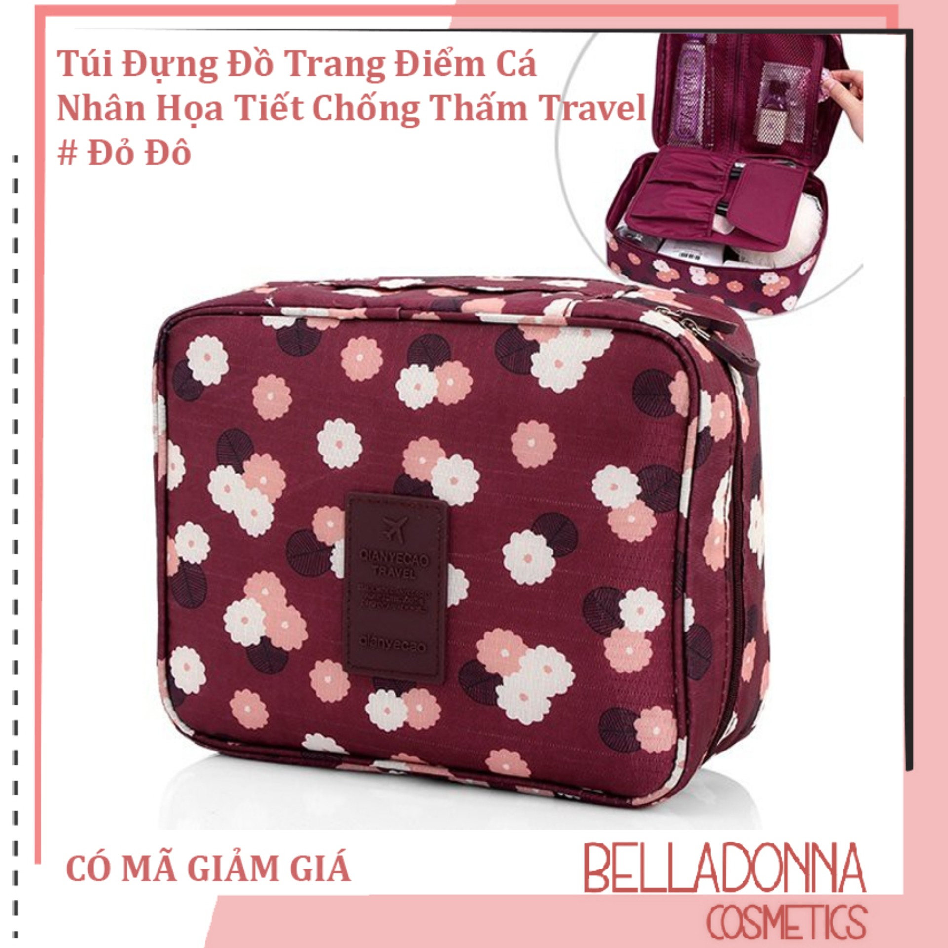Túi Đựng Đồ Trang Điểm Cá Nhân Có Họa Tiết, Chống Thấm Nước Travel #Màu Đỏ Đô