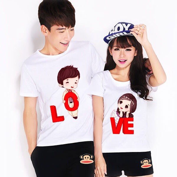 Áo thun cặp đôi mặc hè ngắn tay, mini summer áo đôi tình yêu dễ thương vải cotton mát giá rẻ