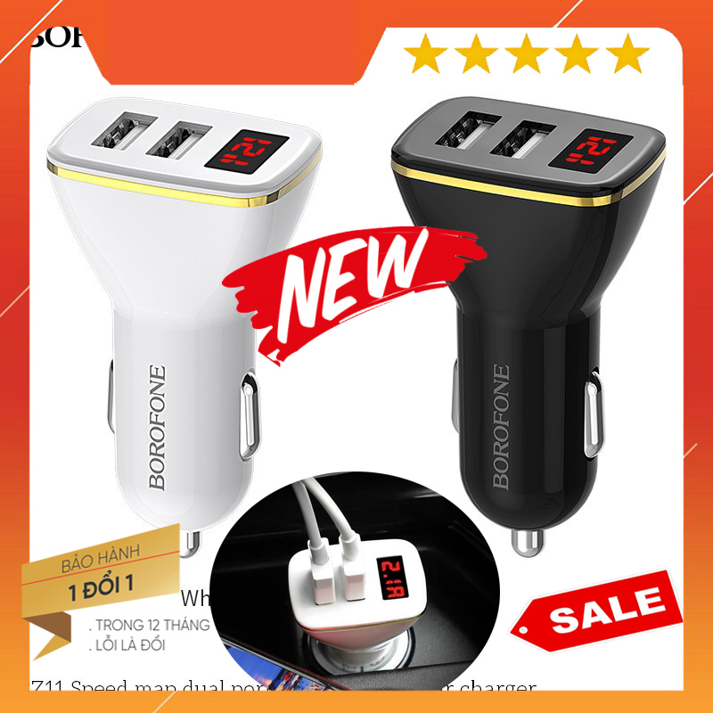 Cốc sạc ô tô borofone bz11 giá rẻ - cóc sạc xe hơi bz11 (02 cổng usb - cóc sạc xe hơi borofone bz11