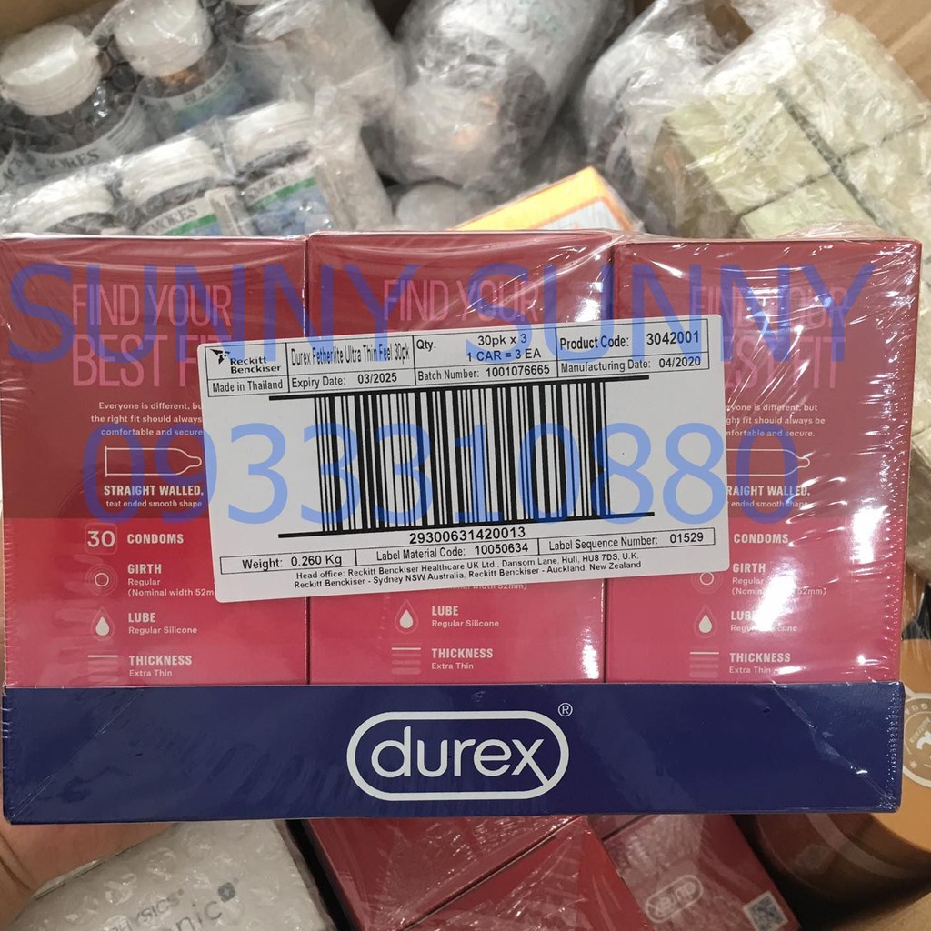 Bao Cao Su Durex Úc Hộp 30 cái.