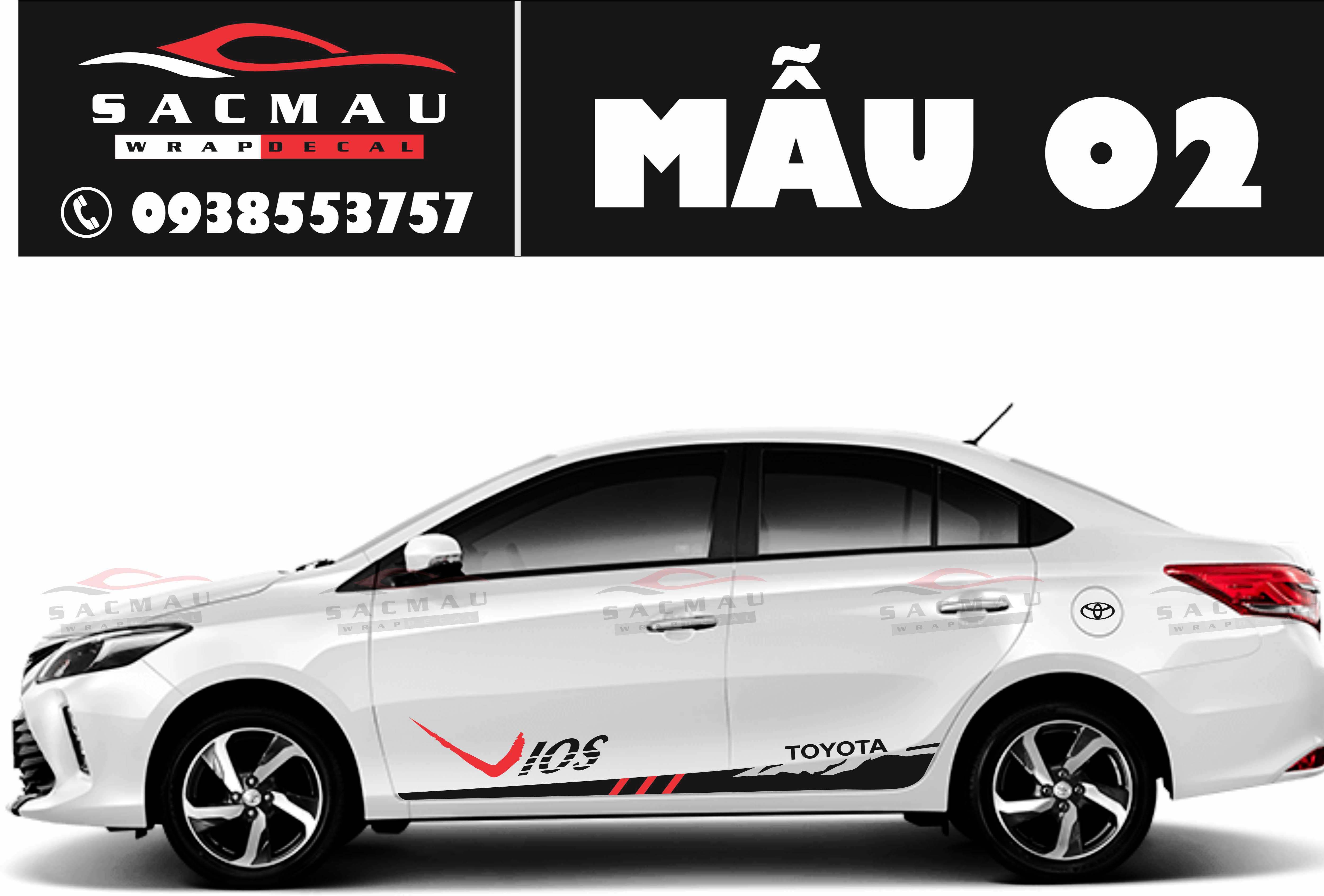 tem dán xe toyota vios, bộ sản phẩm đủ 2 bên ms02