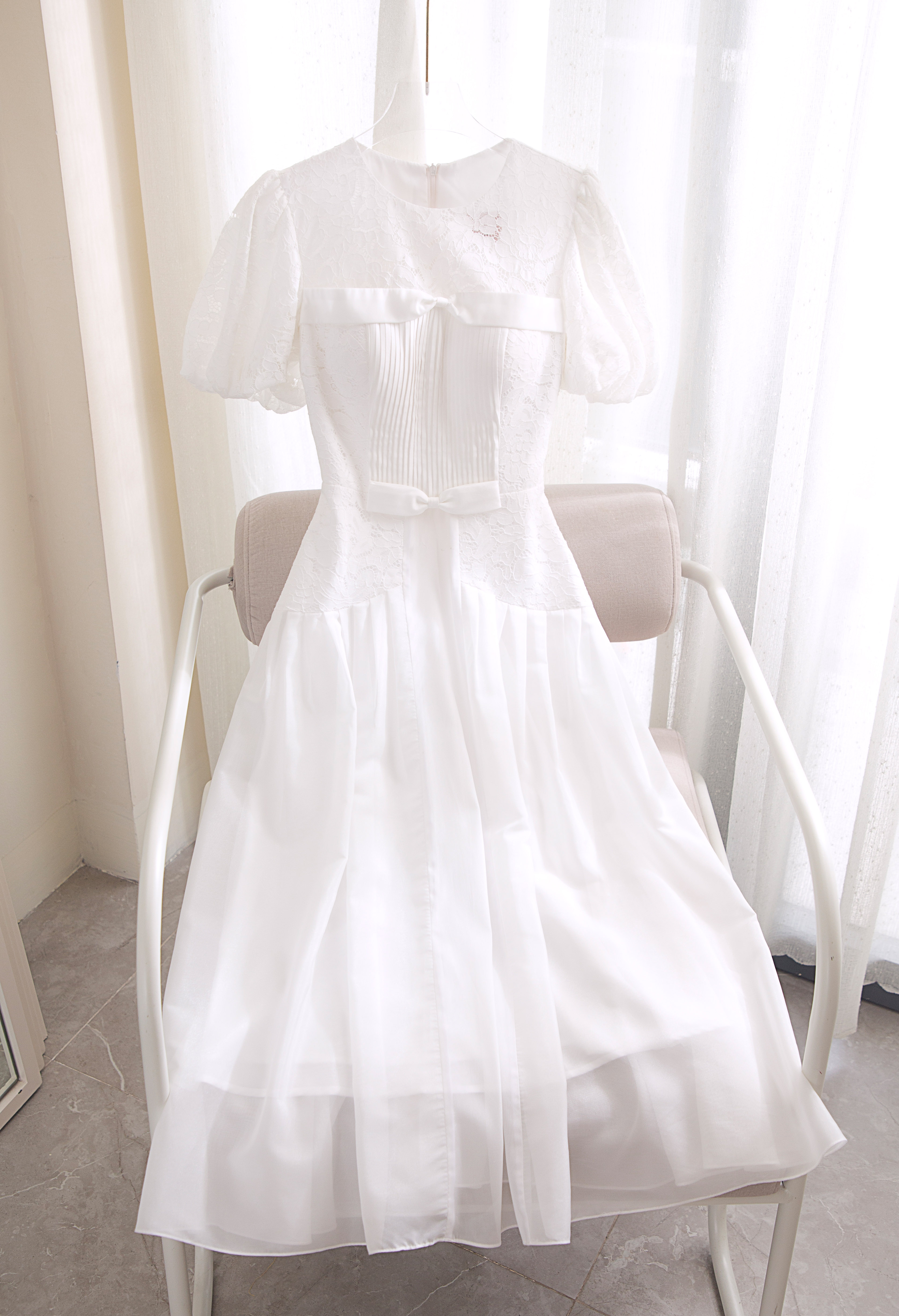 Sò vintage - yuri đầm nơ xếp li tay phồng