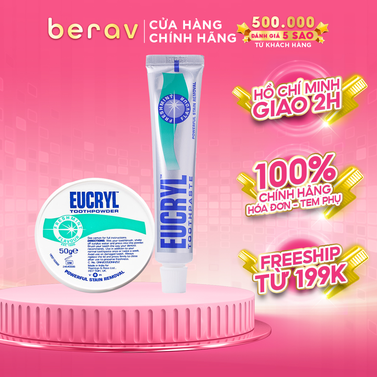 Combo Kem đánh răng Eucryl 62g + Bột tẩy trắng răng Eucryl 50g