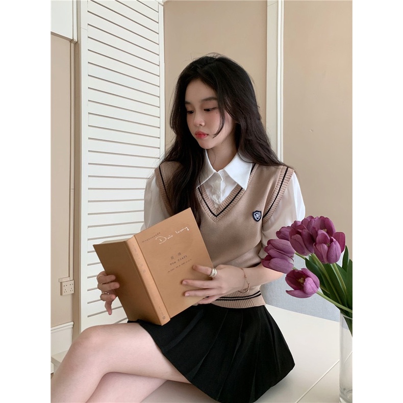 Áo Len Gile Nữ Học Sinh Cổ Tim Chất Len Dày