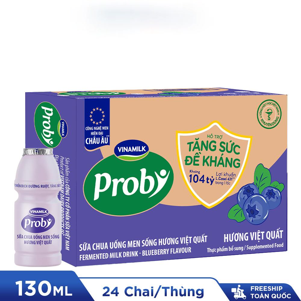 Thùng Sữa chua uống Probi Việt Quất chai x 130ml - 24 chai Thùng Yogurt