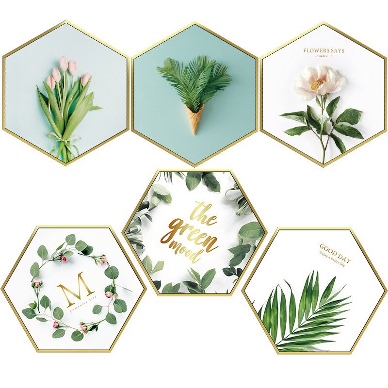 Decal dán tường khung ảnh lá cây the green trang trí nhà cửa phong cách bắc âu