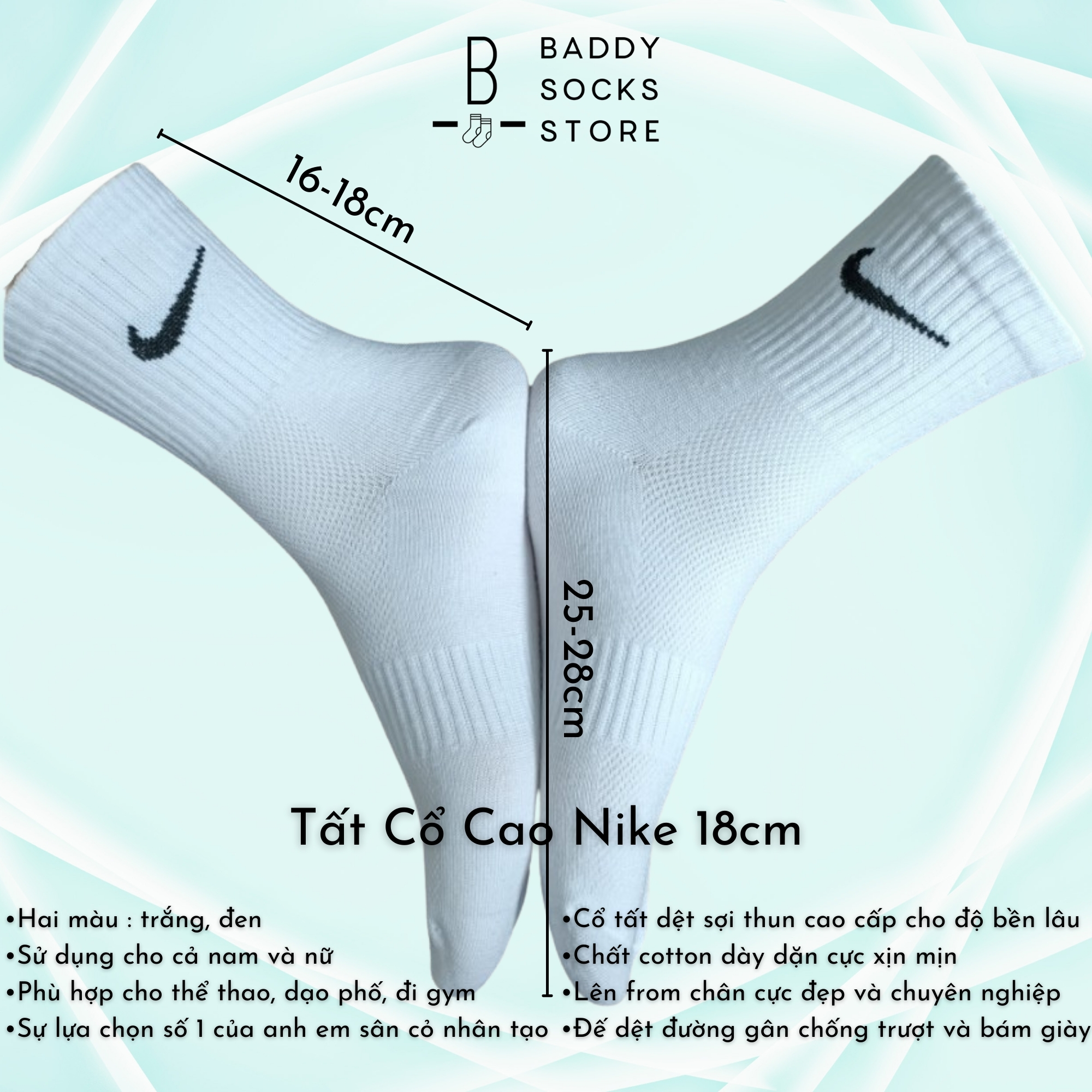 Combo 10 đôi tất cổ cao thể thao Nike 18cm