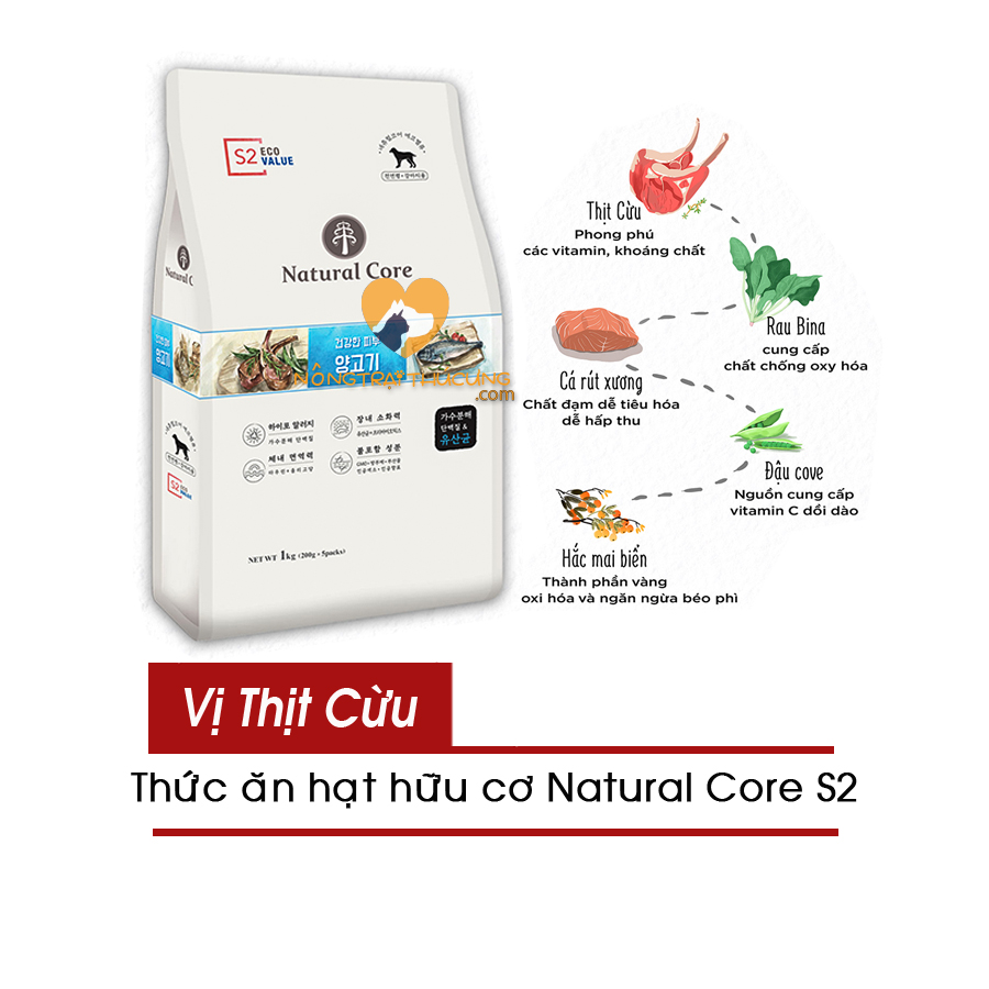 Thức ăn hạt hữu cơ natural core s2 cho chó - vị thịt cừu -