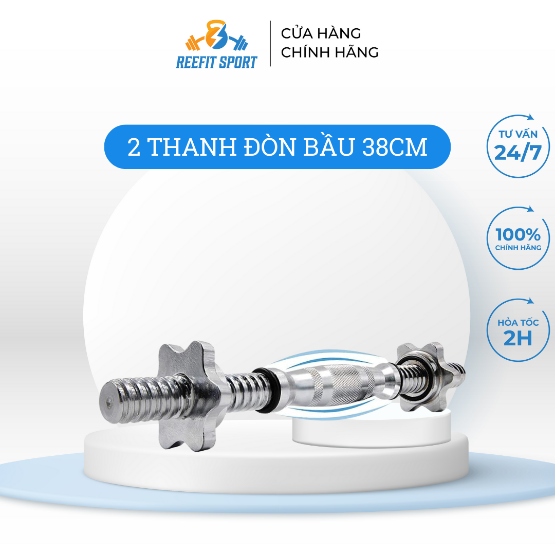 Bộ 2 đòn tập tạ tay bầu 38cm xi mạ inox