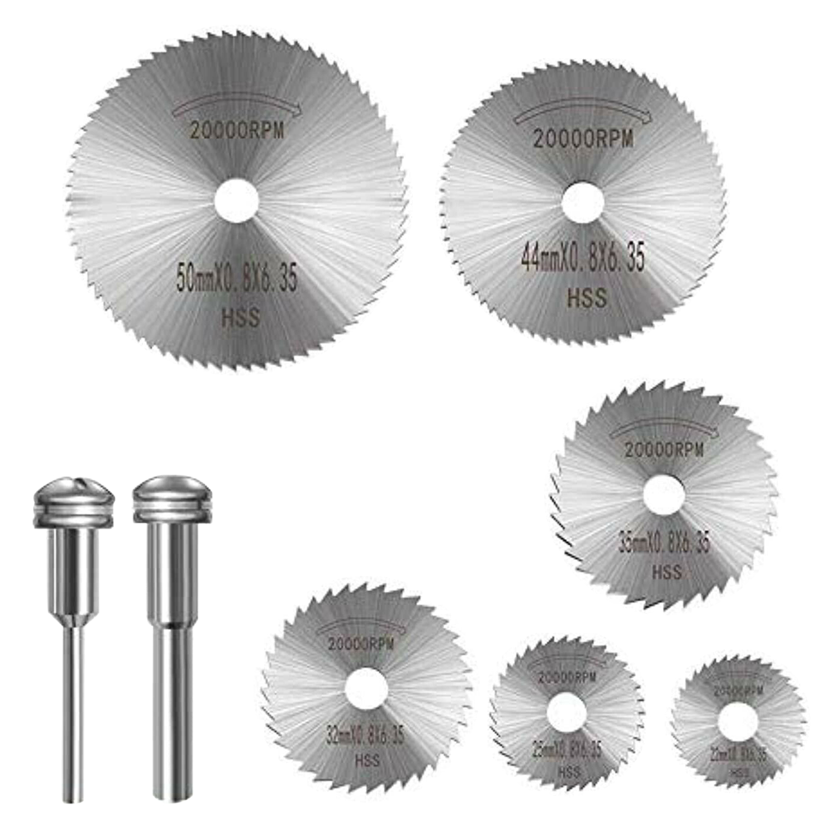 6pcs Circular SawBlades Set with 2pcs 1/8'' Extension Mandrel Rotary Drill Bladings Steel Sawing Disc Wheel Cutting Blading