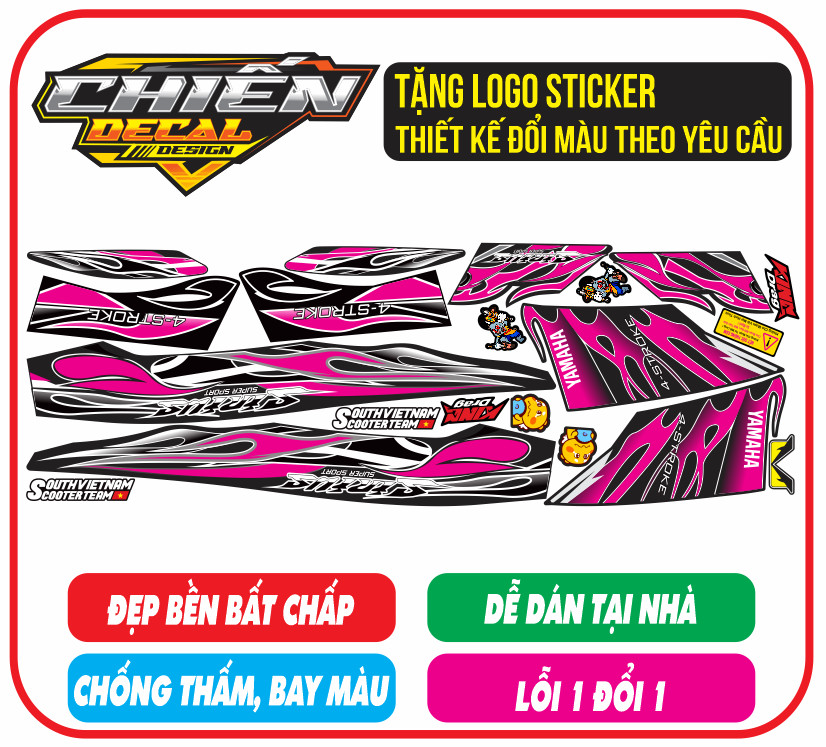 Tem rời sirius rc mẫu tem lửa đen hồng - tem lửa chế sirius rc 110cc- 50cc (tem 3 lớp đẹp - bền)