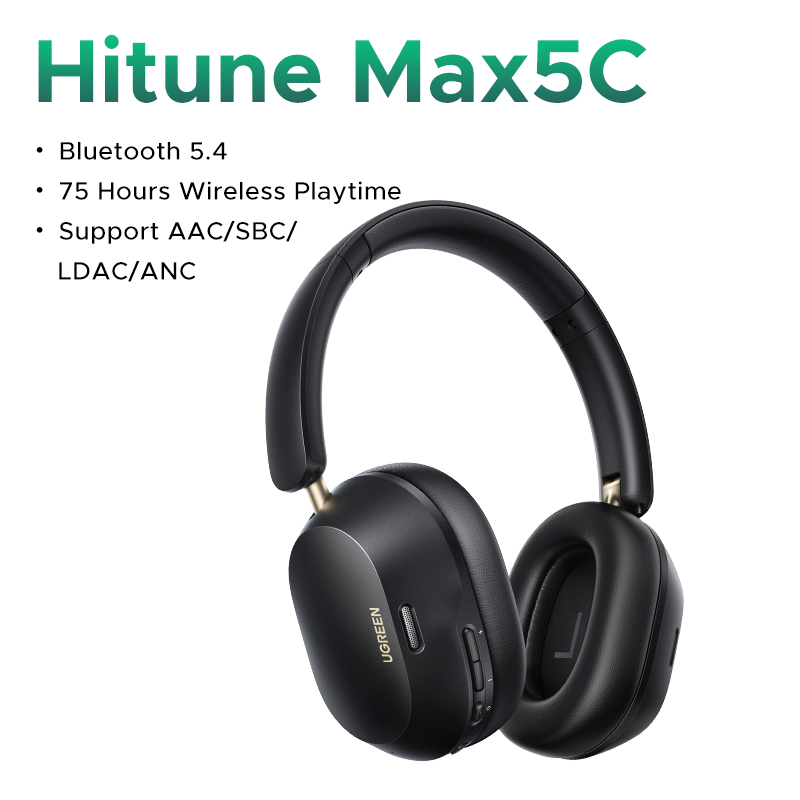 Tai nghe chụp tai không dây UGREEN Bluetooth gắn trên đầu Hitune Max5C 5.4 không dây Wireless ANC Earphone 38dB Tai nghe thể thao có Mic khử tiếng ồn for iPhone 15 Pro Max Model:35757
