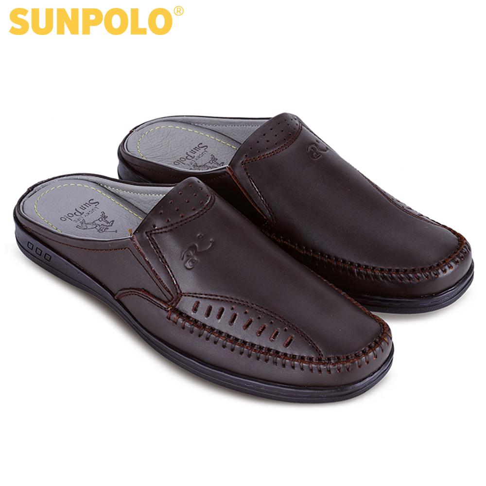 Dép sabo nam da bò SUNPOLO SPO196 (Nâu)