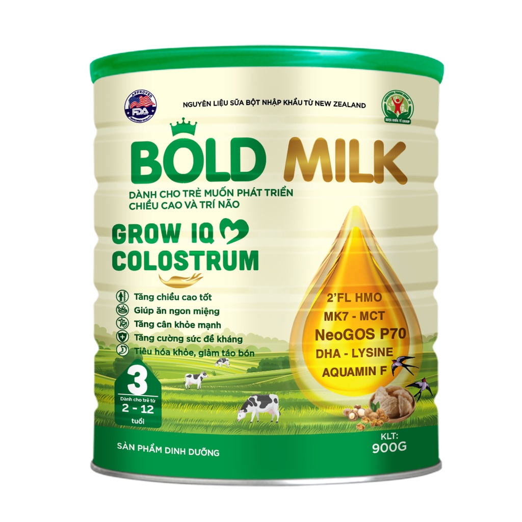 [HÀNG CHUẨN100%] SỮA Y TẾ BOLD MILK GROW IQ COLOSTRUM 900G ( có Tích điểm đổi quà)