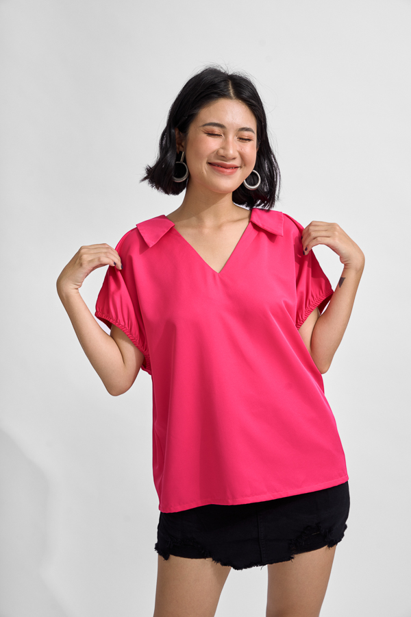 Áo Maybi rộng lụa chéo cổ V