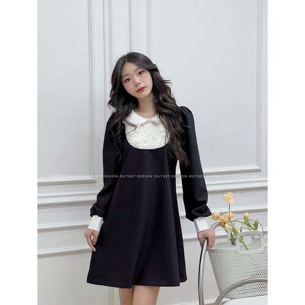 OUTSET - Váy đen phối ren ngọc lấp la lấp lánh