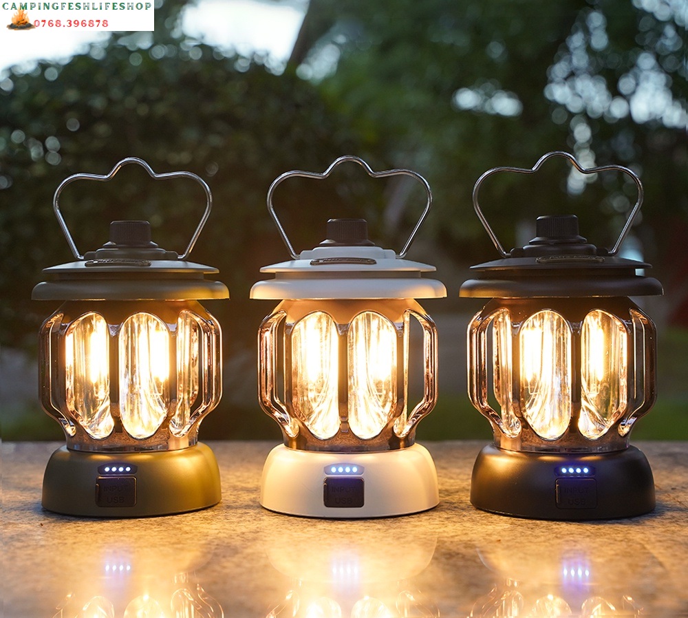 Đèn cắm trại cổ điển ,Đèn bão,Đèn Retro,Đèn led xạc type C