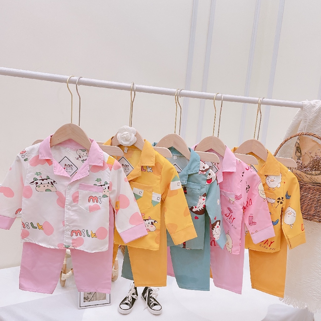 babay Bộ Quần Áo Dài Tay Thu Đông Pizama Kate Khuy Cài Cho Bé Siêu Dễ