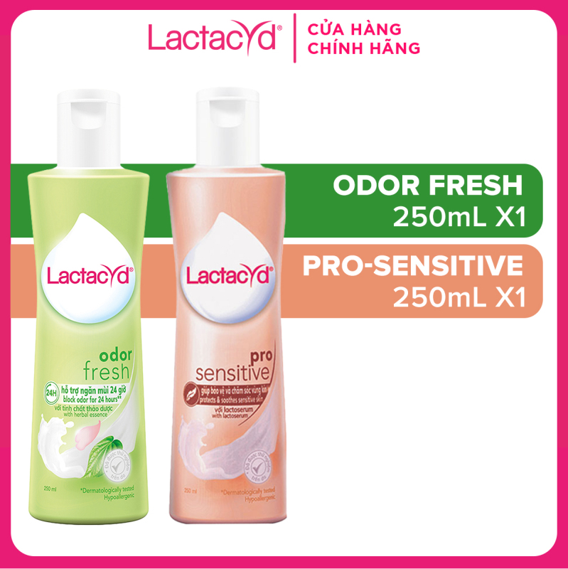 Bộ Dung Dịch Vệ Sinh Phụ Nữ Lactacyd Odor Fresh Ngăn Mùi 24H 250ml + Pro Sensitive Cho Da Nhạy Cảm 250ml