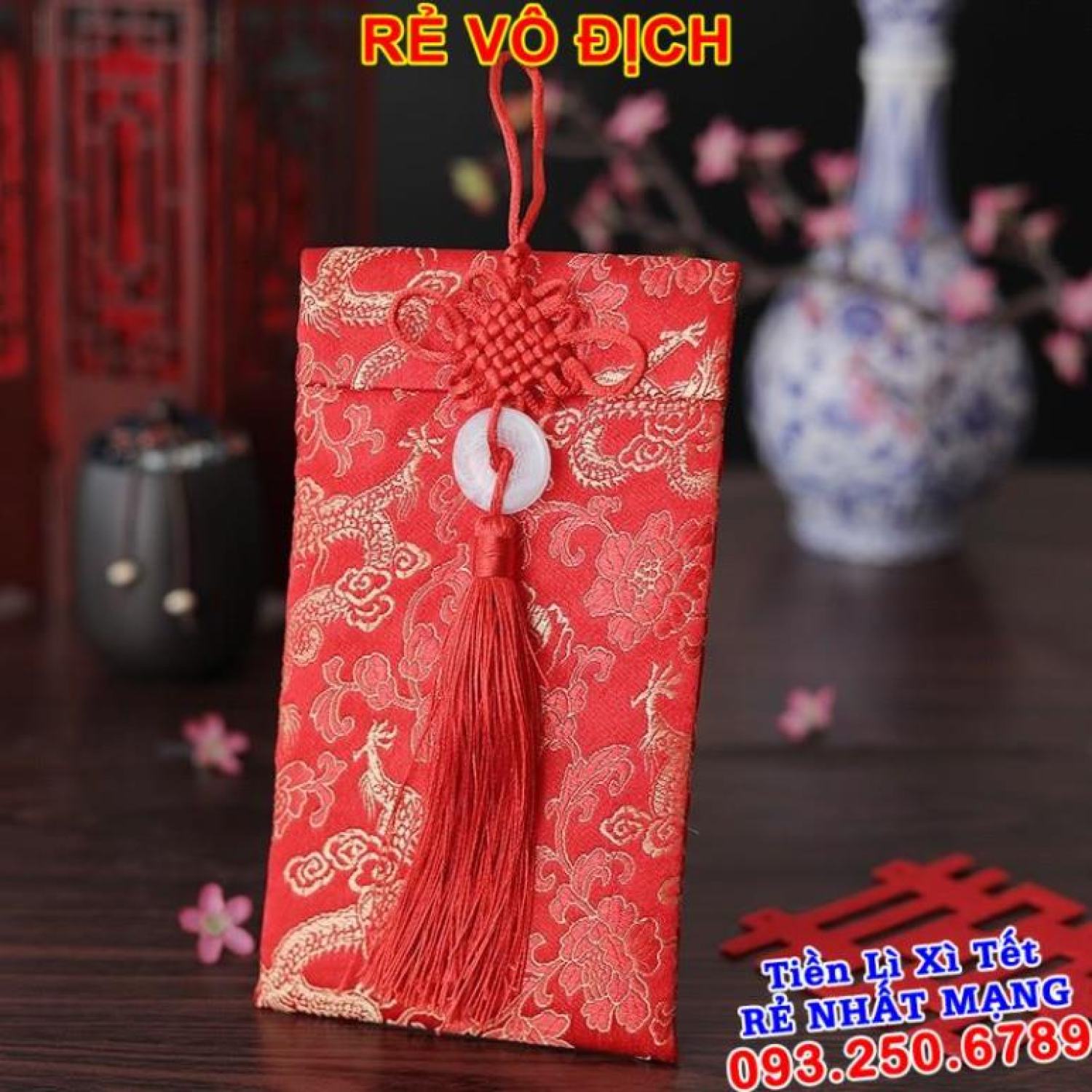 {TRỢ GIÁ} Bao lì xì gấm - HOA VĂN RỒNG NGỌC BỘI DỌC