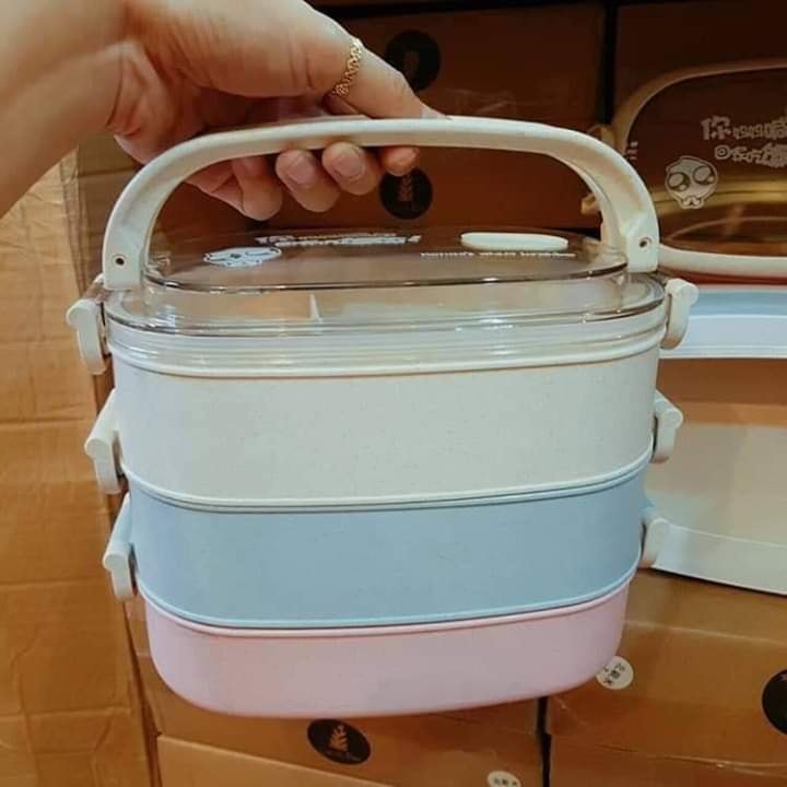 HỘP ĐỰNG CƠM LÚA MẠCH 3 TẦNG (CÓ KÈM MUỖNG)