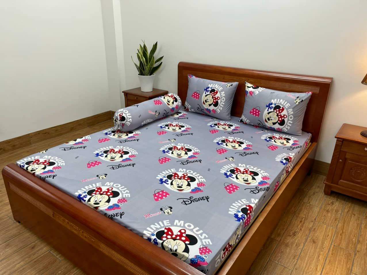 Bộ ga giường, Drap nệm Thun Lạnh Hàn Quốc 4 món họa tiết Hoạt hình