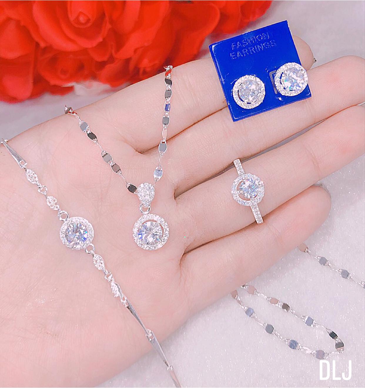 Bộ trang sức bạc mặt đá tròn MS313