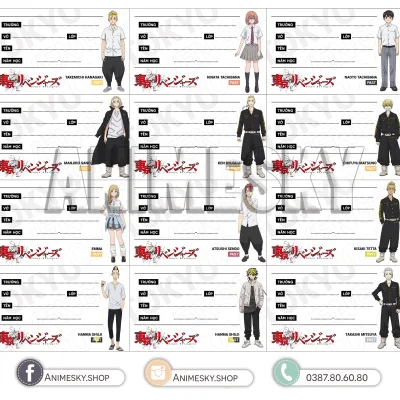 Nhãn vở Tokyo Revengers 1 bộ 12 mẫu độc đáo - nhãn vở Anime/Manga