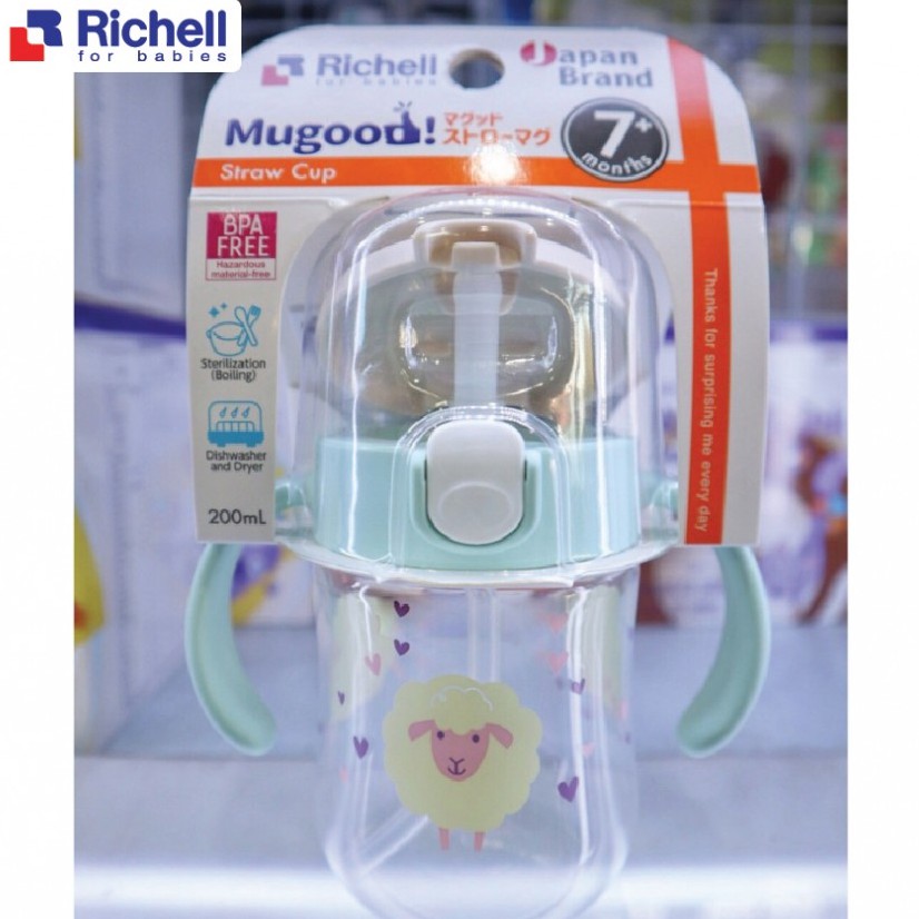 Cốc ống hút Richell Mugood chống đổ