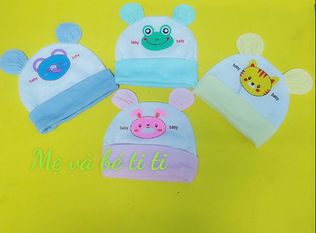 Nón sơ sinh chất cotton thoáng mát màu trắng (1 cái)