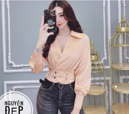 Áo tay dài phồng cổ sơ mi phi lụa cực hot