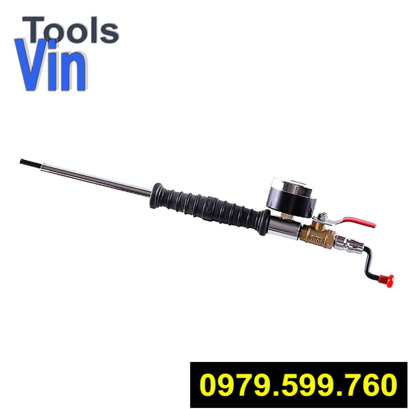 Tay bơm lốp thẳng xoáy ti van, có đồng hồ